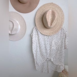 Front tie floral bud button down shirt